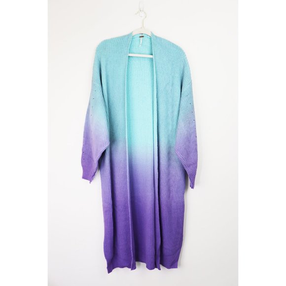 NWT Free People Come Together Cardigan Longline Sweater Ombre Crystal Cove M - Picture 6 of 14